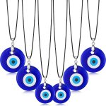 Yaomiao 6 Pieces Evil Eye Pendant Necklace Turkish Blue Eye Necklace Glass Eye Leather Rope Chain Necklace for Women Men